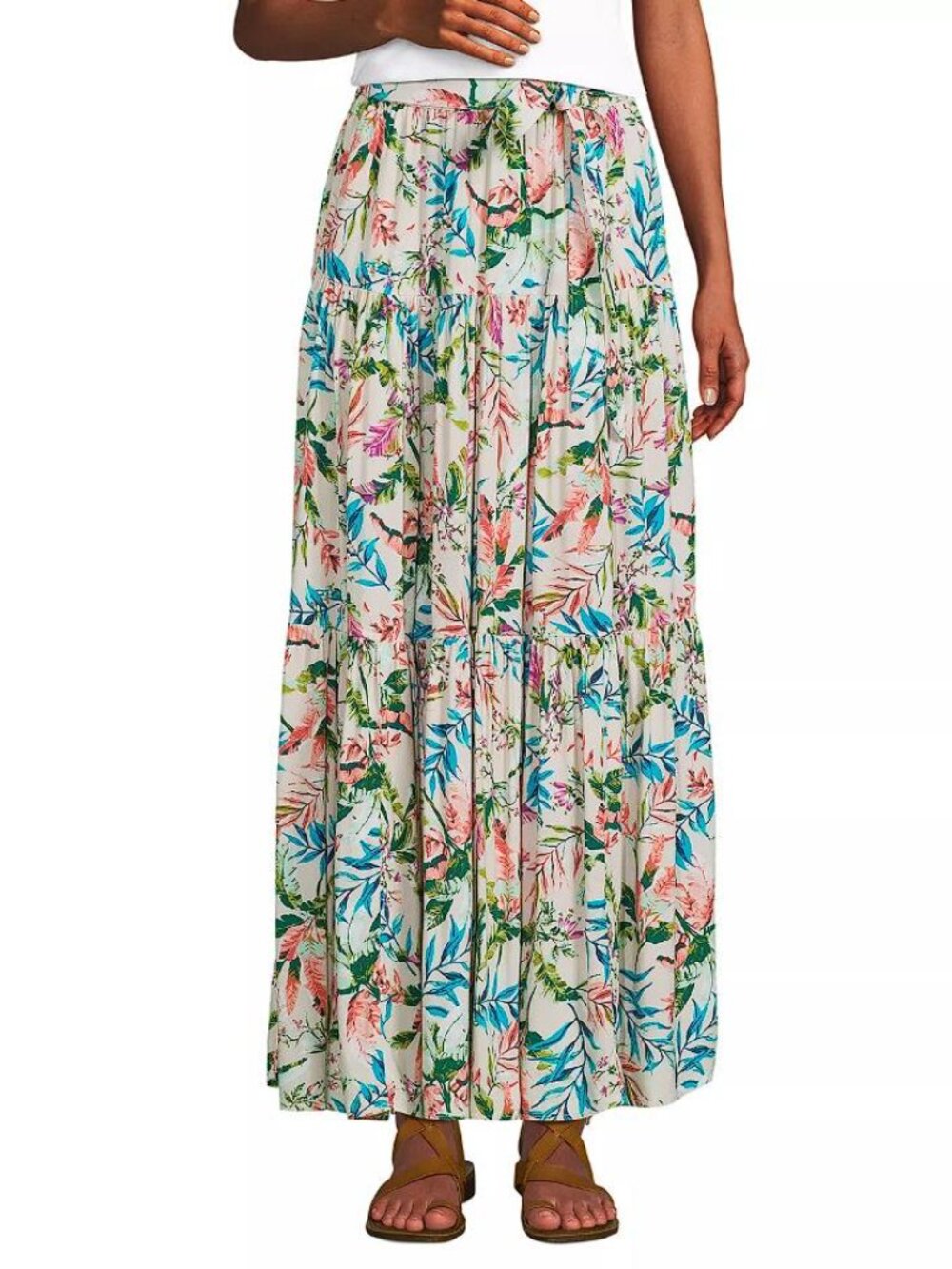 LANDS' END Women's Tiered Rayon Maxi Skirt Size L